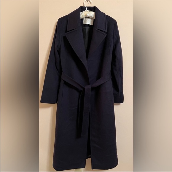 fleurette Jackets & Blazers - Long Notch Collar Wrap Coat in dark navy 100% wool
